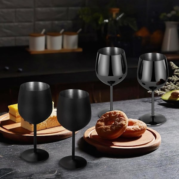 Sæt med rødvinsglas, vinglas i rustfrit stål, champagneglas