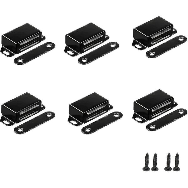 Set Of 6 Closet Magnets, Black Magnetic Stainless Steel, Heavy Duty, With Screws