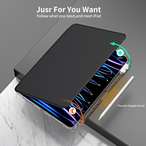 iPad Pro 13 2024 Fodral Hybrid Rotation Pennhållare Svart