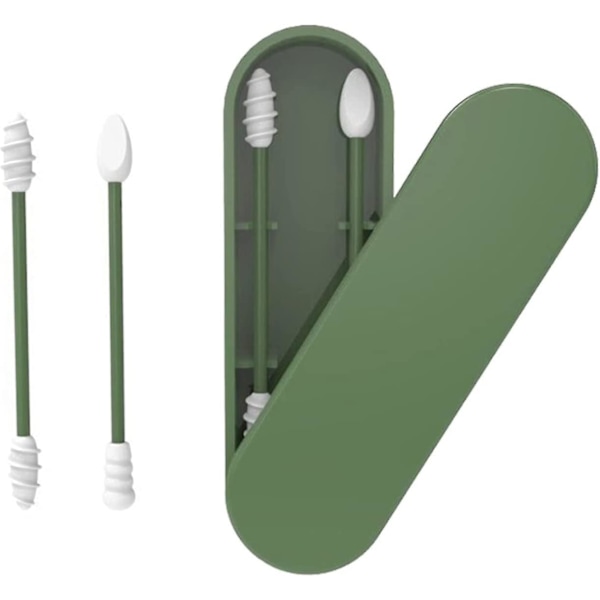 Silicone Cotton Swabs Stick Reusable Portable And Cleanable Ear Q-tip Rough Friction Cotton Swabs For Ear Cleaning Makeupgreen1pcs