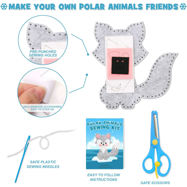Polar Animals sömnadssats för barn Gör din egen vinter Polar Animals filtplyschkit innehåller 14 kreativa projekt för att sy nybörjarkul