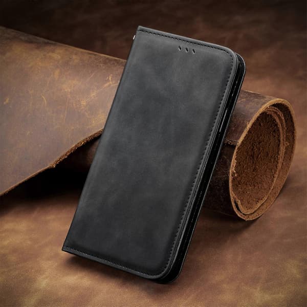 Retro Magnetic Leather Case with Skin Feel Black