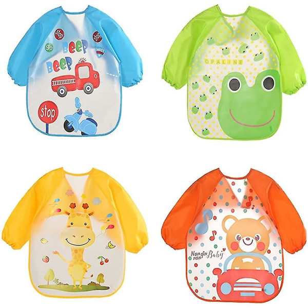 4-pack Waterproof Bib Long Sleeve Painting Feeding Apron For Kids 6 Months To 3