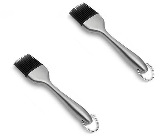 Grillpenselsett, rustfritt stål og varmebestandig silikon, for grilling, røyking og baking, 2-delt, sølv