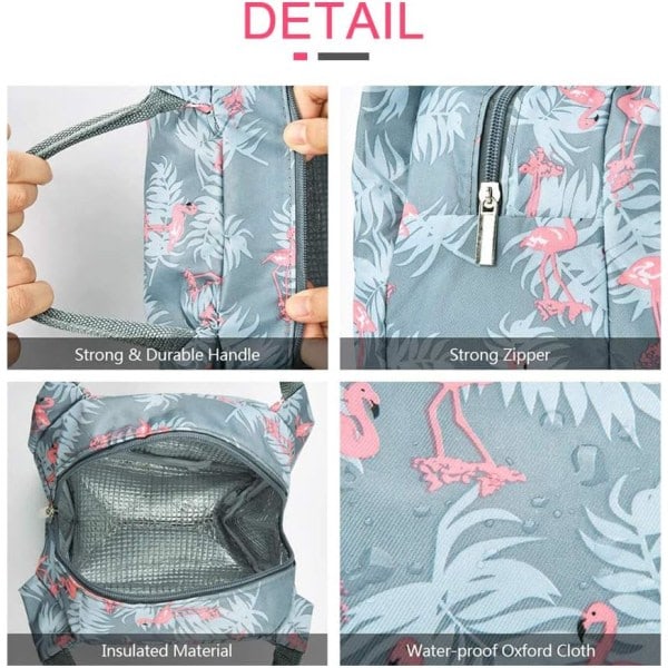Lunchväska, Oxford-tyg Lunchbox Vattentät tygväska Läcksäker termisk organizer för män, kvinnor, flickor (Flamingo)