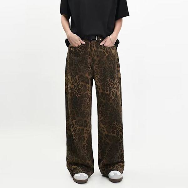 Bruna leopardifarkut - Naisten farkut - Naisten housut - Ylisuuret leveälahkeiset housut - Leopardikuvio leopardiprintti 2XL