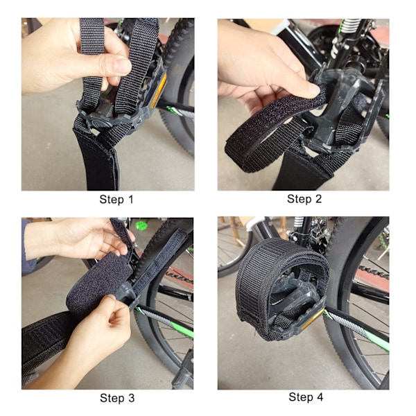 1 par cykelpedalremme tåclips remme tape justerbar anti-slip dobbeltklæbende cykel fødder remme - sort