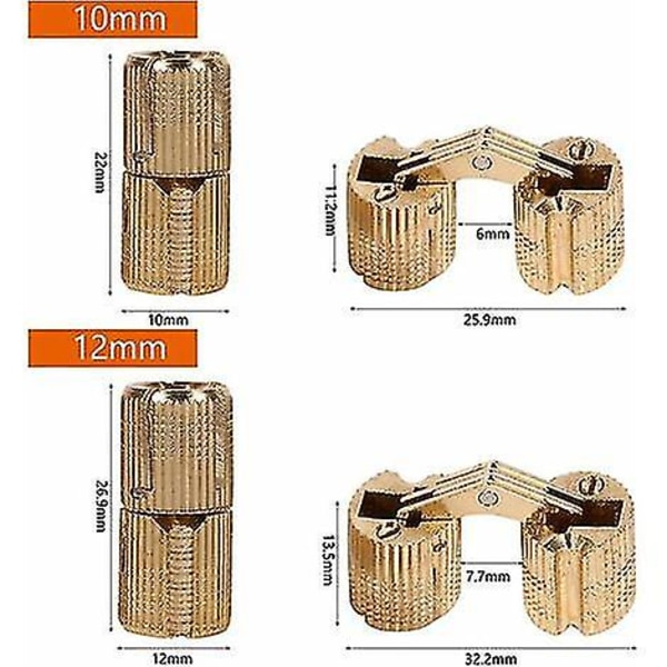 Sylindriske hengsler Usynlige hengsler Messing Tønne hengsel For Diy Smykkeboks Håndverk  (10mm+12mm) 4stk