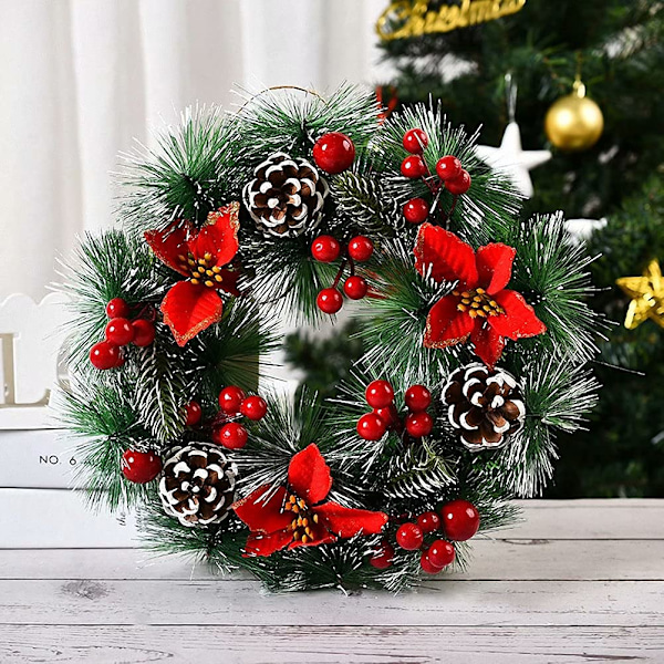 2 st julkransar för ytterdörren Små julkransar för fönster Veranda Dekoration Mini julkrans med röd rosett Tallkottar Bär