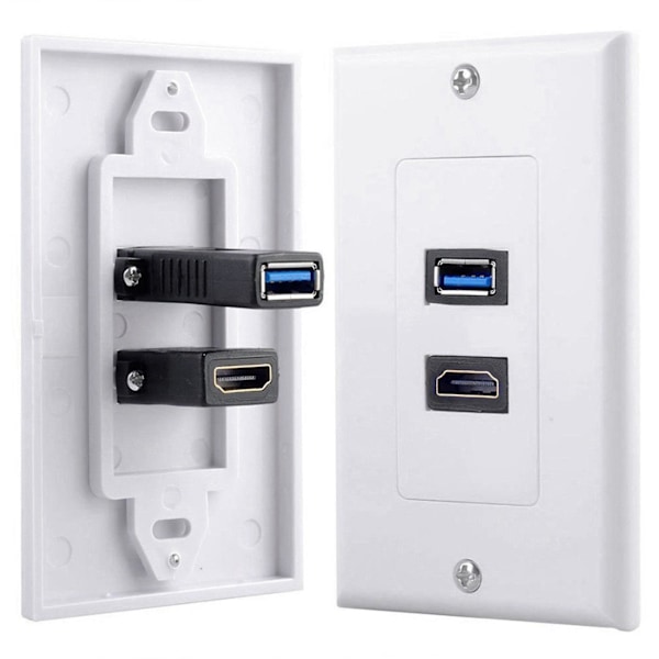 2x 2-port + USB 3.0 hunnveggplateuttak for stikkontakt, hvit