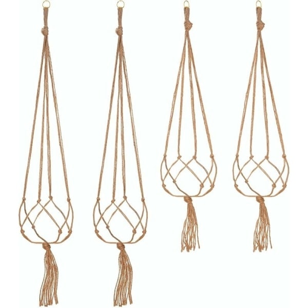 Set med 4 Makramé Växthängare Rep Växtkruka Hållare Hängande Växthängare Inomhus Utomhus Trädgårdsdekoration med - 2 st 105 cm och 2 st 9...