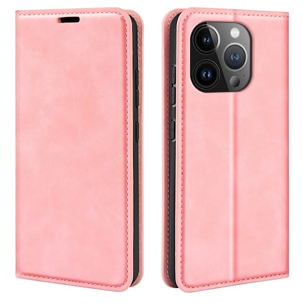 iPhone 15 Pro Deksel Flip Retro Lær Rosa