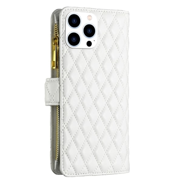 iPhone 15 Pro Deksel Diamant Multifunksjonell Hvit
