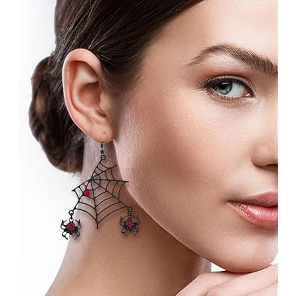 Gotiske Sorte og Røde Edderkoppespind Rhinestone Hængeøreringe til Kvinder - Krystal - Udsmykket Edderkop dr0p Design, Ideel Halloween Sta[co]