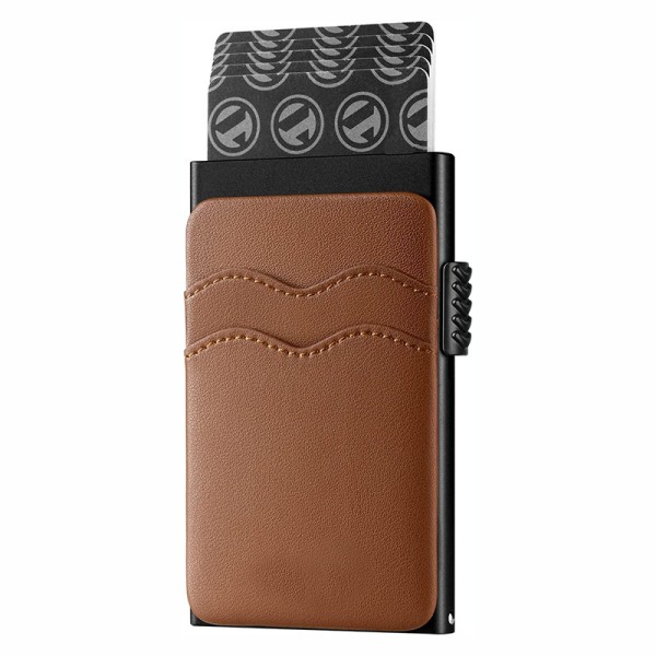 Pop up kreditkortshållare plånbok med extra läderfack RFID-blockerande smalt case för män eller kvinnor