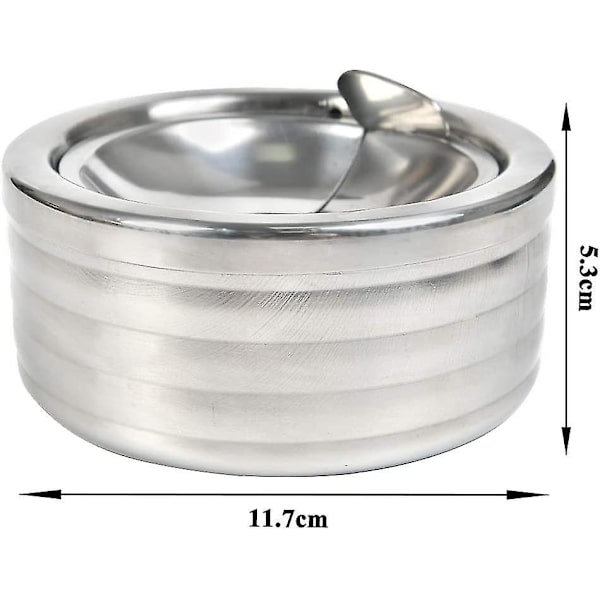 2 st rostfria askkoppar med lock för utomhusbruk med lock vindtäta rostfria roterande vindaskkoppar (silver, 11,7  5,5 cm)