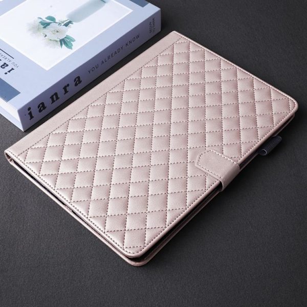 Samsung Galaxy Tab S10 FE+ Leather Case with Rhombus Pattern Roséguld