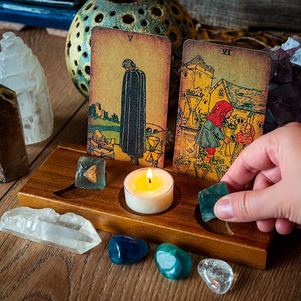 Træ Triple Moon Stativ Træ Tarotkort Lysdisplayholder Altertilbehør