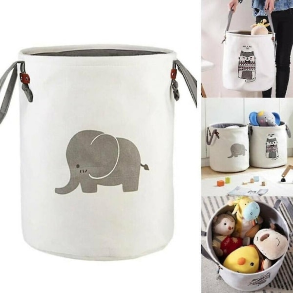 Tvättkorg i hampa Förvaringskorgar Barnrum Bomullslinne Kollektion Organizer Canvas Tyg Vikbara Påsar Babyleksaker, Elefant