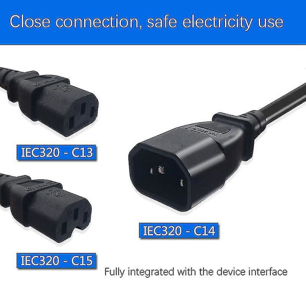 IEC 3-stifts C14 hane till C7 hona omvandlare adapterkabel för PDU UPS vattenkokare (2,0 m)