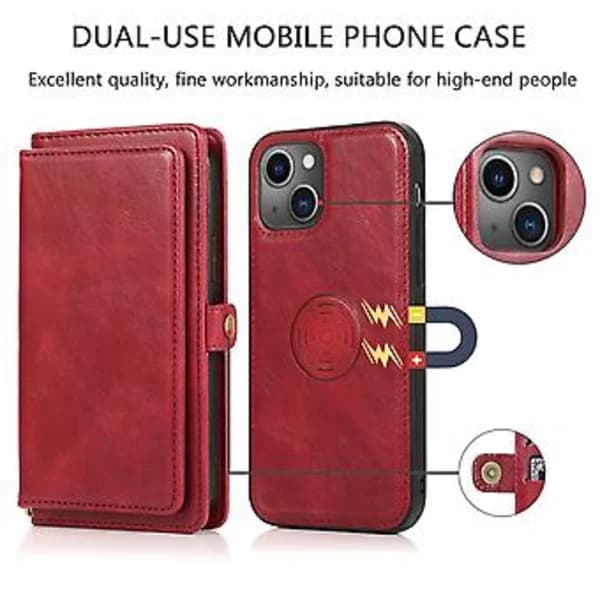 Avtakbart skinnveske for iPhone 14 Plus (Rød)[CO]