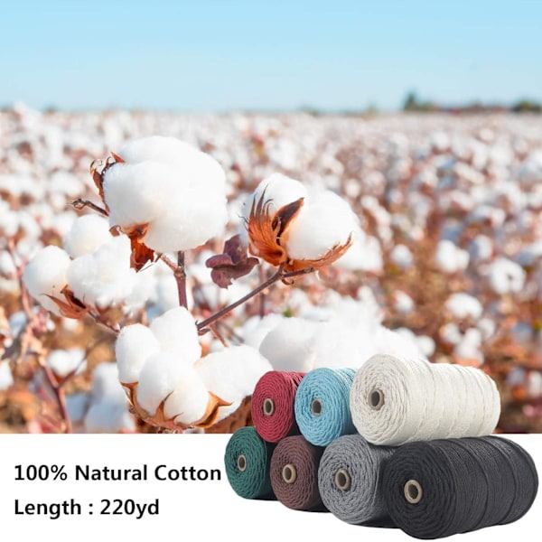 Makramégarn 3mm x 220m (ca 200m) Mjukt Obehandlat 100% Naturligt Bomullsrep för Växtväggbonader, Beige-Perfekt