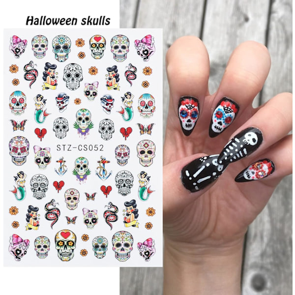 8 ark Halloween høst høst neglekunst klistremerker dekaler selvklebende hodeskalle edderkoppnett gresskar design manikyr tips negledekorasjon