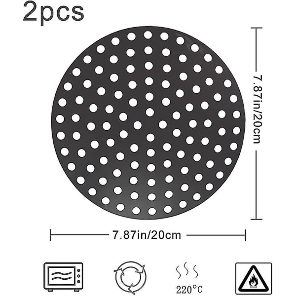 2 pakkausta uudelleenkäytettäviä silikonisia ilmafriteerausmattoja, tarttumattomia ilmafriteerausvuoria, pyöreitä, 20 cm