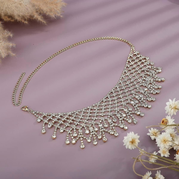 Bred Rhinestone Choker Boho Bib Halskjede Dame Statement Crystal Choker Duskkjede Bryllup Brud (sølv)  Gull