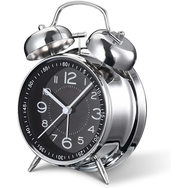 Loud Alarm Clock for Heavy Sleepers Adults, Retro 4 Inch Silent Non-Ticking Quartz with Backlight, Twin Bell Analog Kids Alarm Clocks