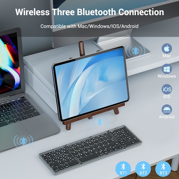 Hopfällbart Bluetooth-tangentbord, trådlöst hopfällbart rese-tangentbord med siffertangentbord, bärbart kompakt laddningsbart tangentbord