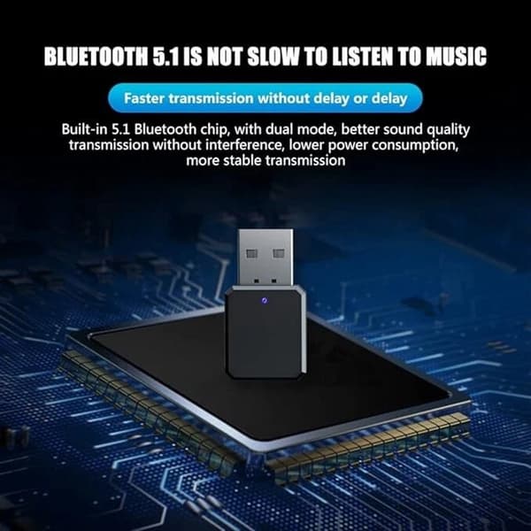 Bluetooth 5.1 USB-adapter, sender/modtager med 3,5 mm AUX-kabel, håndfri lyd til biler, højttalere og hovedtelefoner