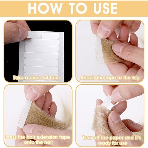 Tape Extensions Lim, 1 ark/144 stk Erstatningstape, Limstrimler, Tape, Extensions, for Hårforlengelser, Hårklemmer (Hvit)_RY