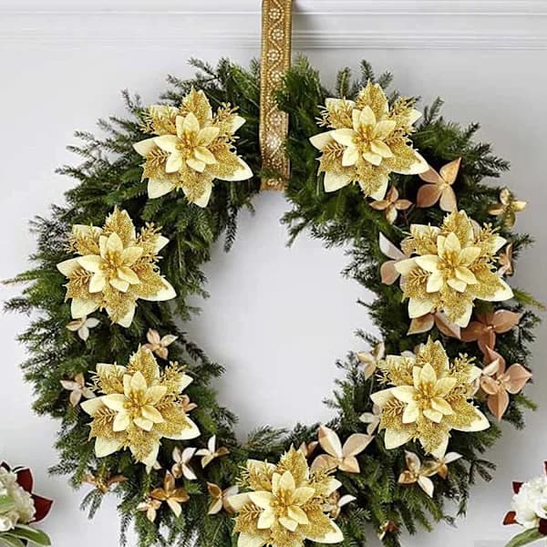 Jul kunstig glitterblomst 12 ST Juleblomster til jul[CO]
