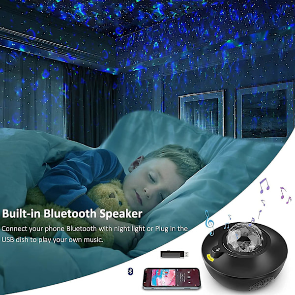 Galaxy-projektor, stjernelys-projektor LED-lys soverom med Bluetooth