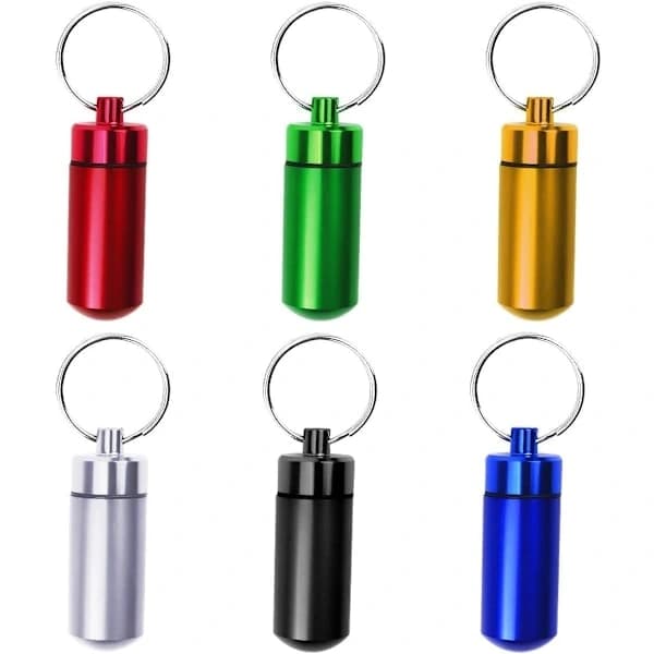 6-pack aluminium pillerask, pillerask nyckelring, portabel mini pillerask