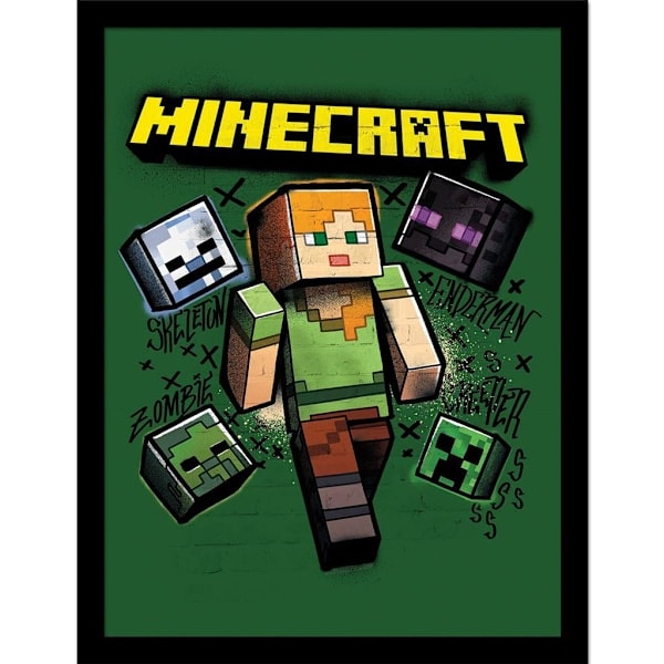 Minecraft Alex Indrammet Plakat 40cm x 30cm Grøn/Gul 40cm x 30cm