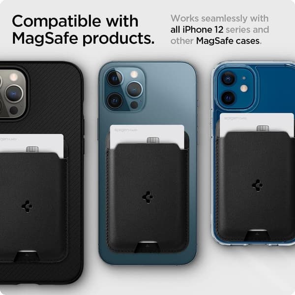 Spigen Valentinus Magnetisk Kortholder Sort Svart PU skinn