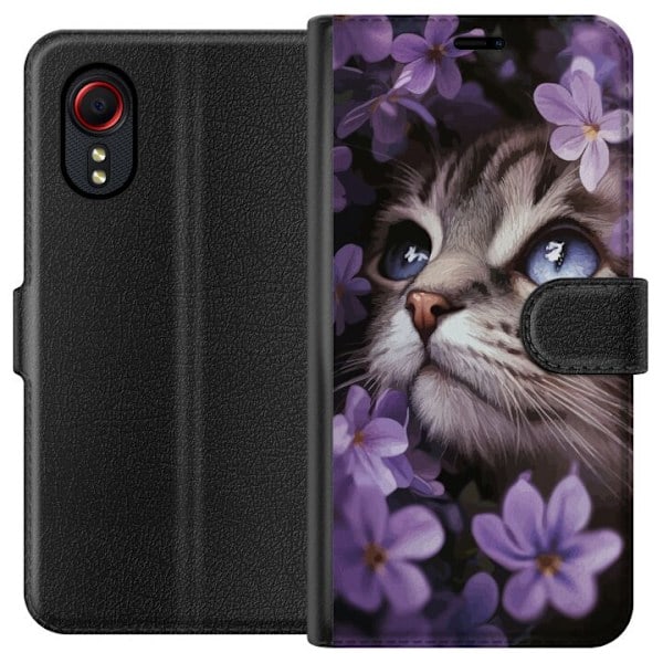 Samsung Galaxy Xcover 5 Wallet Case Cat and flowers