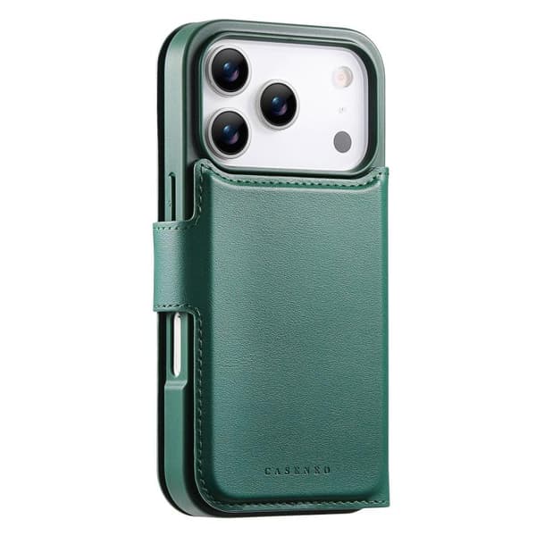 iPhone 17 Pro Skal Läderfodral med Neo Finger Grip Rem MagSafe Grön