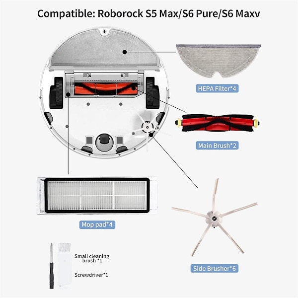 Reservedeler for S5 Max S6 Pure S6 Maxv støvsuger Hoved Sidebørster Hepa-filtre Moppklut