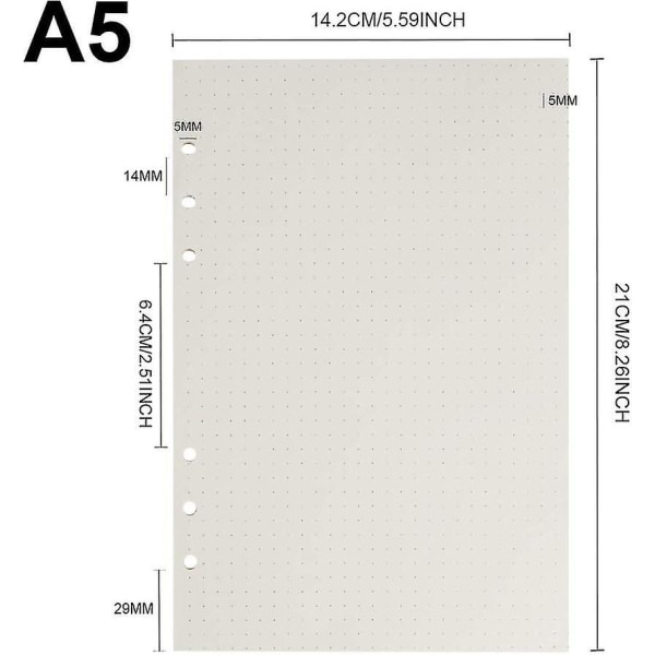 3-pack prickat papper, 135 ark/270 sidor A5 (21 x 14,2 cm) 6-ringars refillable anteckningspapper, A5 planerinsatser påfyllningar prickar rutnät papper-YNP