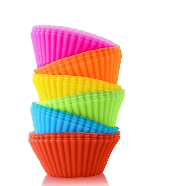 Genanvendelige silikone cupcake-bageforme, flerfarvede genanvendelige muffinforme, regnbue cupcake-omslag (24 x standard)