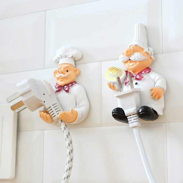 (Footboard) Cute Plastic Chef Cook Self-Adhesive Hook, Cable Outlet, Storage Rack, Self-Adhesive Hook for Kitchen Wall