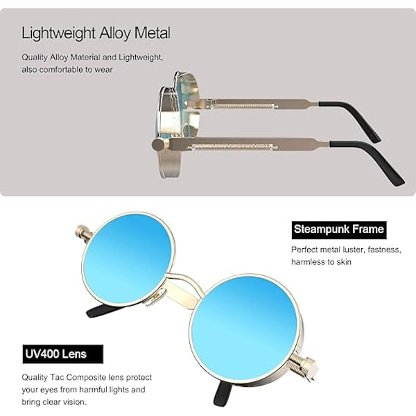 Retro Goottilaiset Steampunk-aurinkolasit Naisille Miehille Pyöreälinssiset Metallikehykset