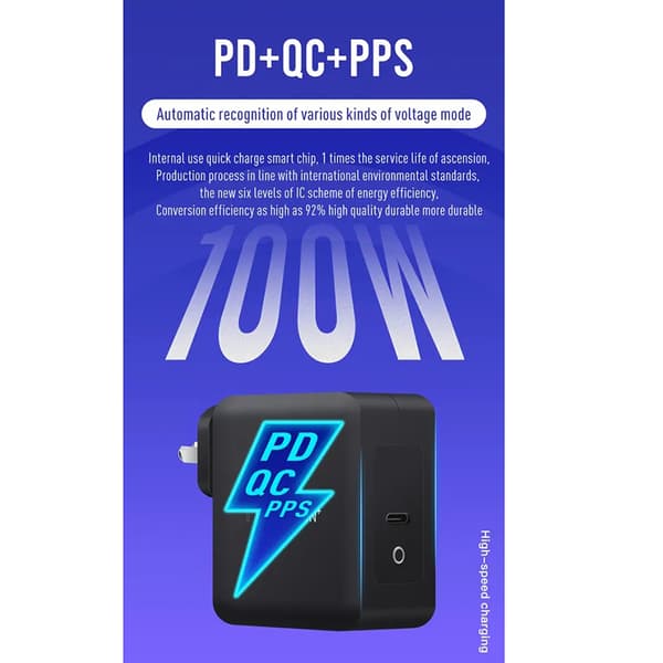 USB-C GaN Wall Charger, QC4.0, PD, 100W, White