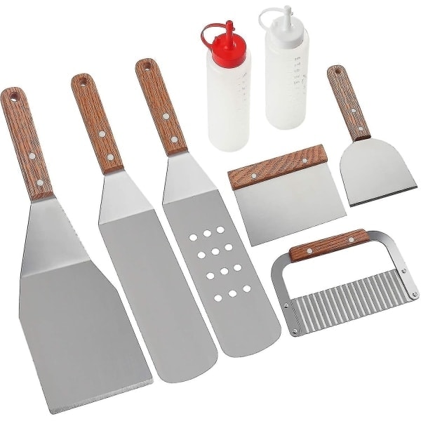 8 st BBQ Tillbehör Set - Professionell Kraftig Grillspatel i Rostfritt Stål - Idealisk för Teppanyaki, Grillning och Stekbord - Xin