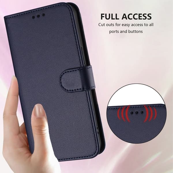 iPhone 17 Wallet Case Leather with Wrist Strap - Blue Blå 67