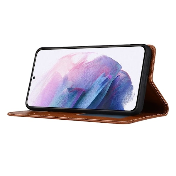 Samsung Galaxy S21 FE Flip Læder Etui Med Frontlomme Brun