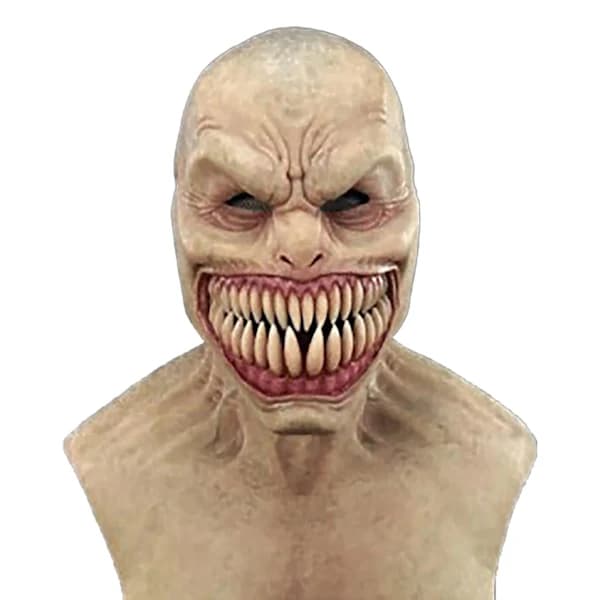 Scary Realistic Emulsion Halloween Headgear Pointed Teeth Split Mouth Horror Face Mask for Home 1 1[CO]